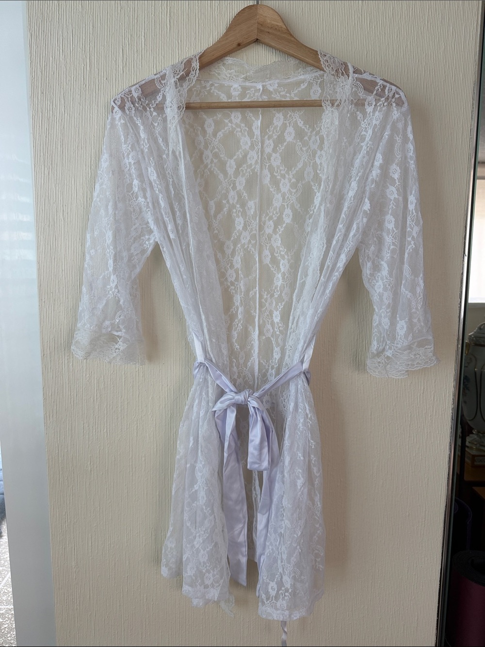 Sheer White Scallop Lace Robe with Satin Tie
